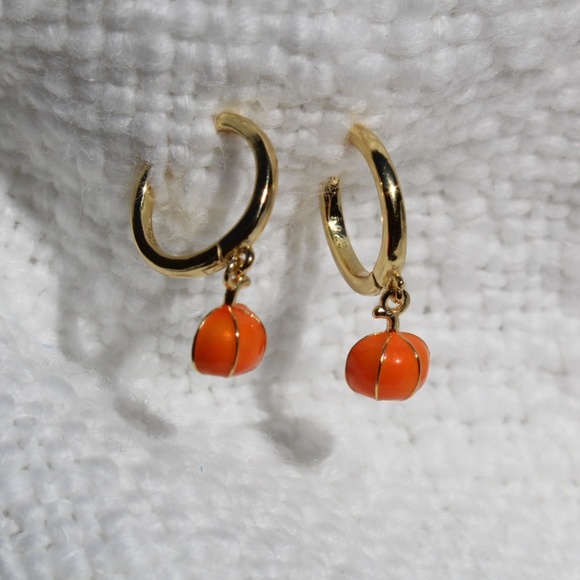 Sterling Silver Pumpkin Gold Hoop Earrings - Picture 2 of 12